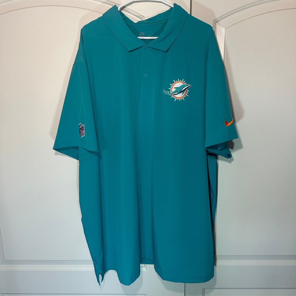 Nike Miami Dolphins‎ NFL Polo Shirt Men's 4XL Teal Short Sleeve On Field Coach